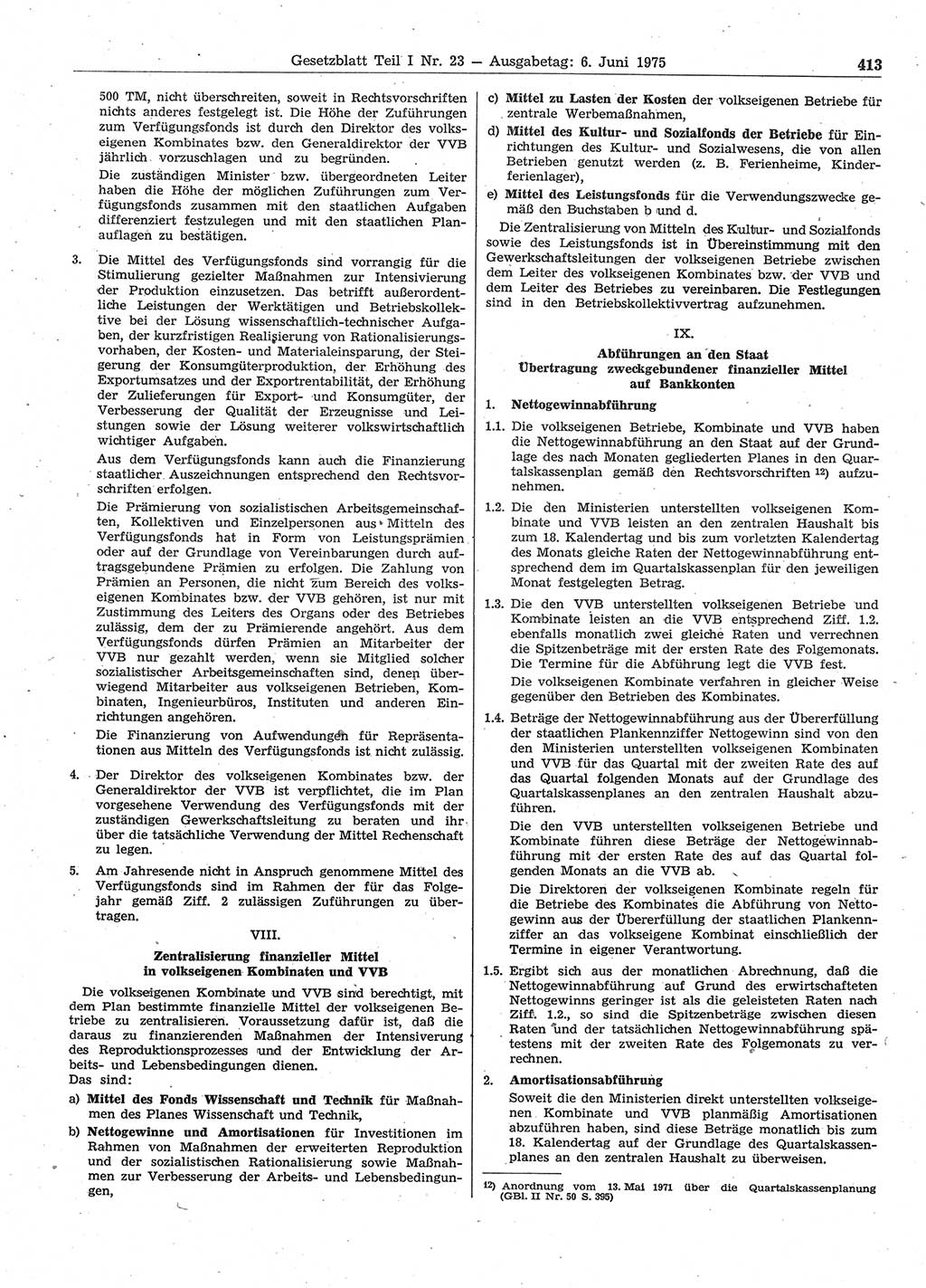 Gesetzblatt (GBl.) der Deutschen Demokratischen Republik (DDR) Teil Ⅰ 1975, Seite 413 (GBl. DDR Ⅰ 1975, S. 413)