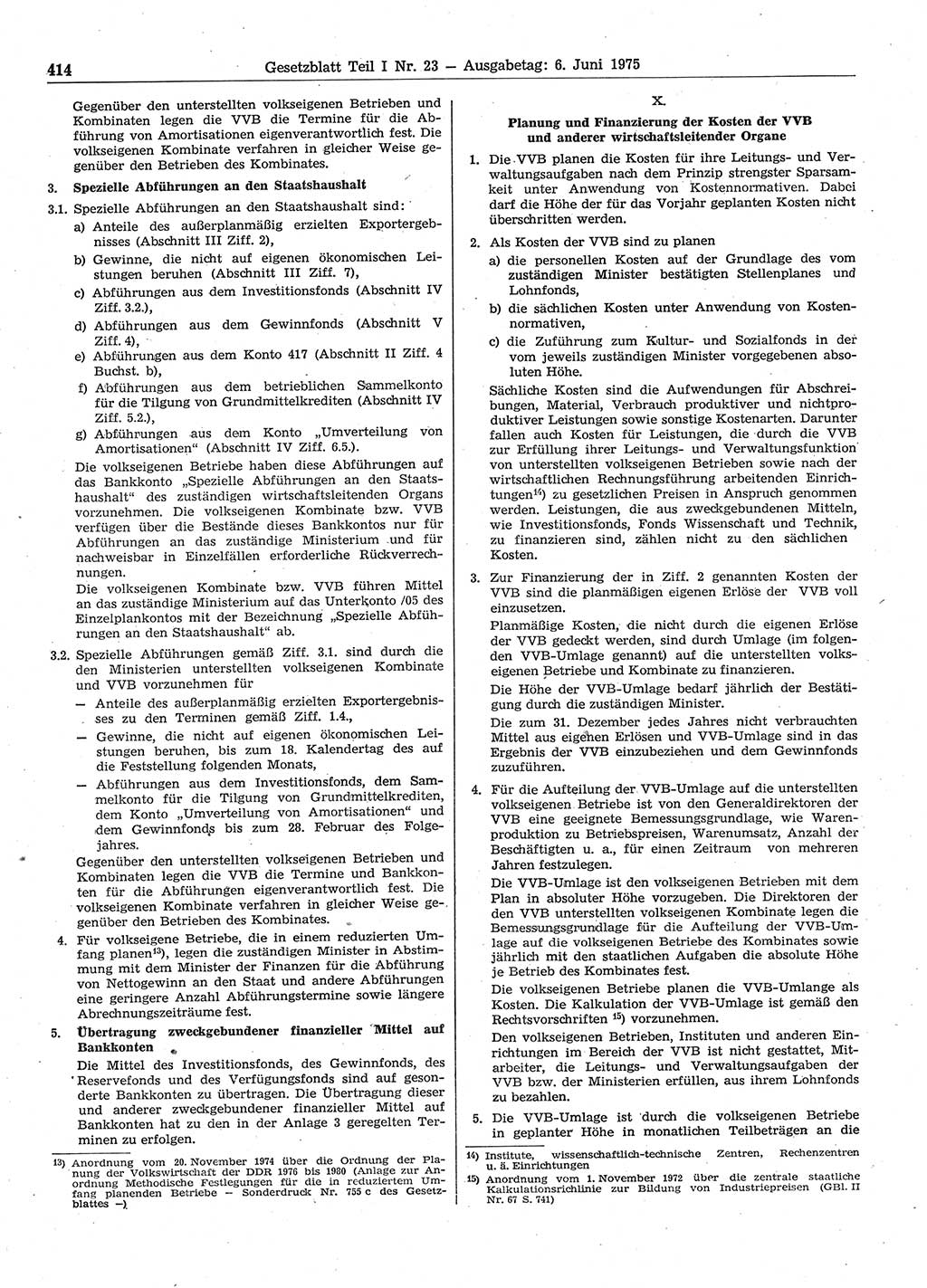 Gesetzblatt (GBl.) der Deutschen Demokratischen Republik (DDR) Teil Ⅰ 1975, Seite 414 (GBl. DDR Ⅰ 1975, S. 414)