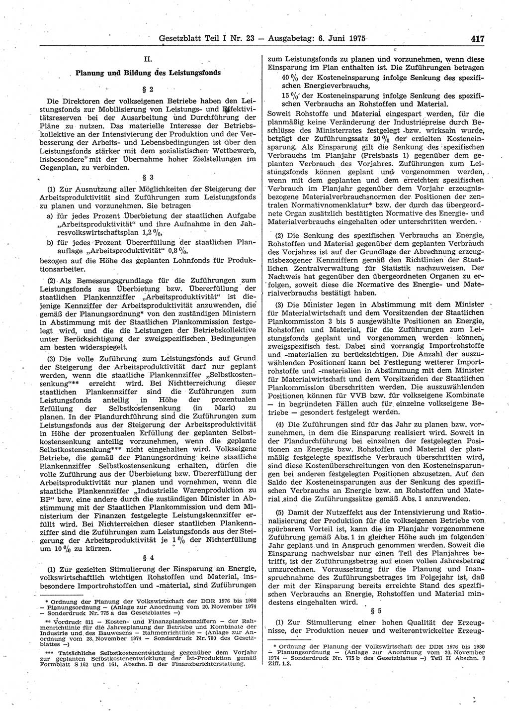 Gesetzblatt (GBl.) der Deutschen Demokratischen Republik (DDR) Teil Ⅰ 1975, Seite 417 (GBl. DDR Ⅰ 1975, S. 417)