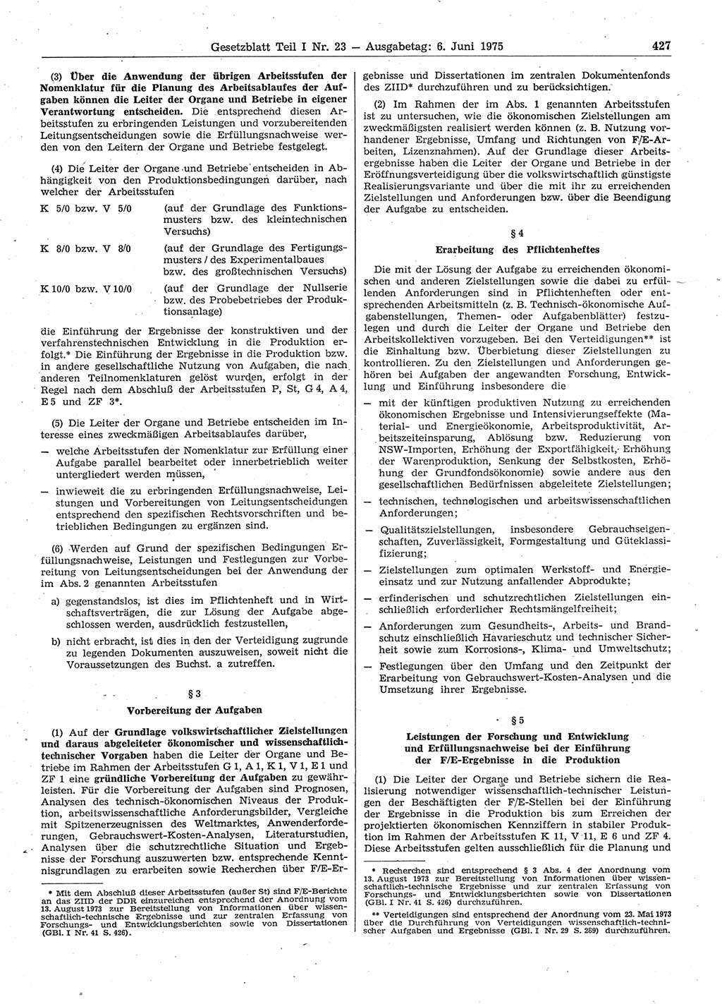 Gesetzblatt (GBl.) der Deutschen Demokratischen Republik (DDR) Teil Ⅰ 1975, Seite 427 (GBl. DDR Ⅰ 1975, S. 427)