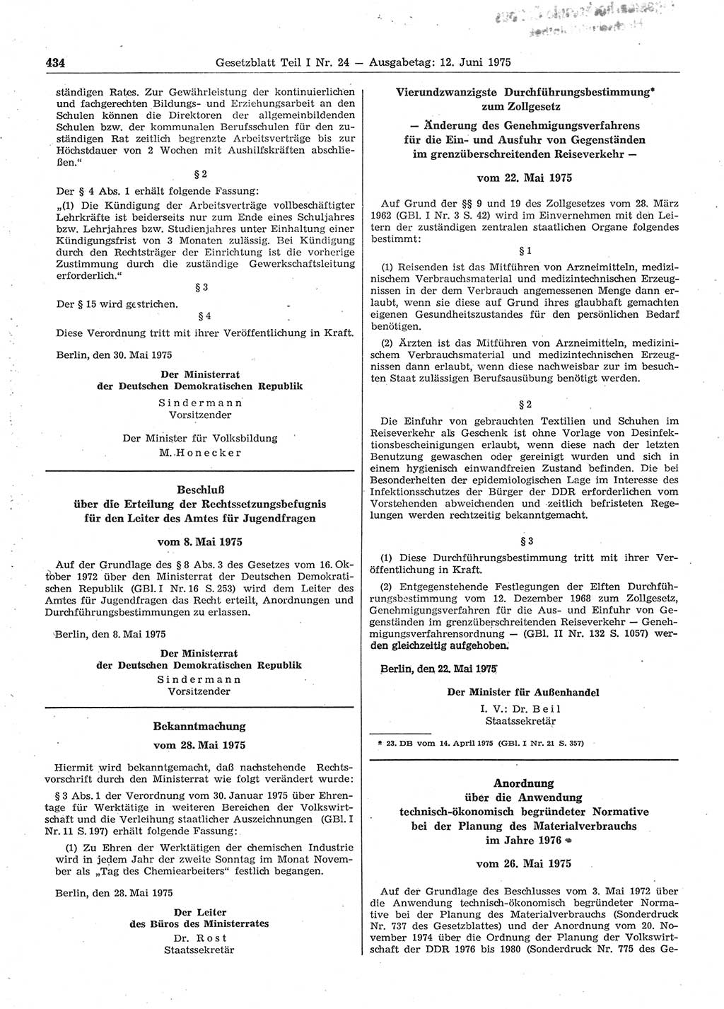 Gesetzblatt (GBl.) der Deutschen Demokratischen Republik (DDR) Teil Ⅰ 1975, Seite 434 (GBl. DDR Ⅰ 1975, S. 434)