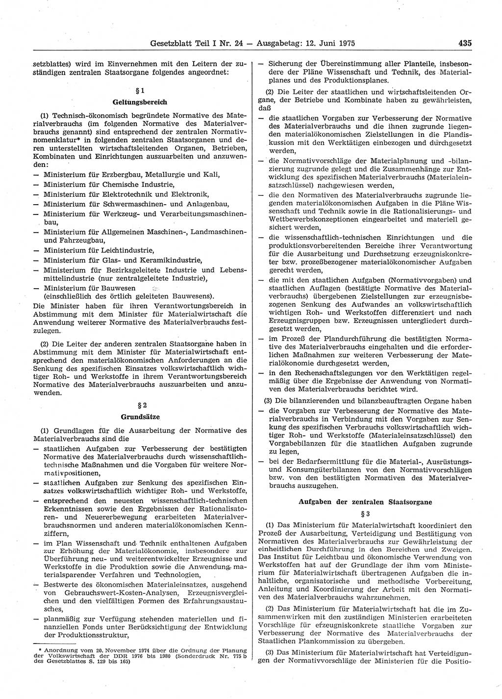 Gesetzblatt (GBl.) der Deutschen Demokratischen Republik (DDR) Teil Ⅰ 1975, Seite 435 (GBl. DDR Ⅰ 1975, S. 435)