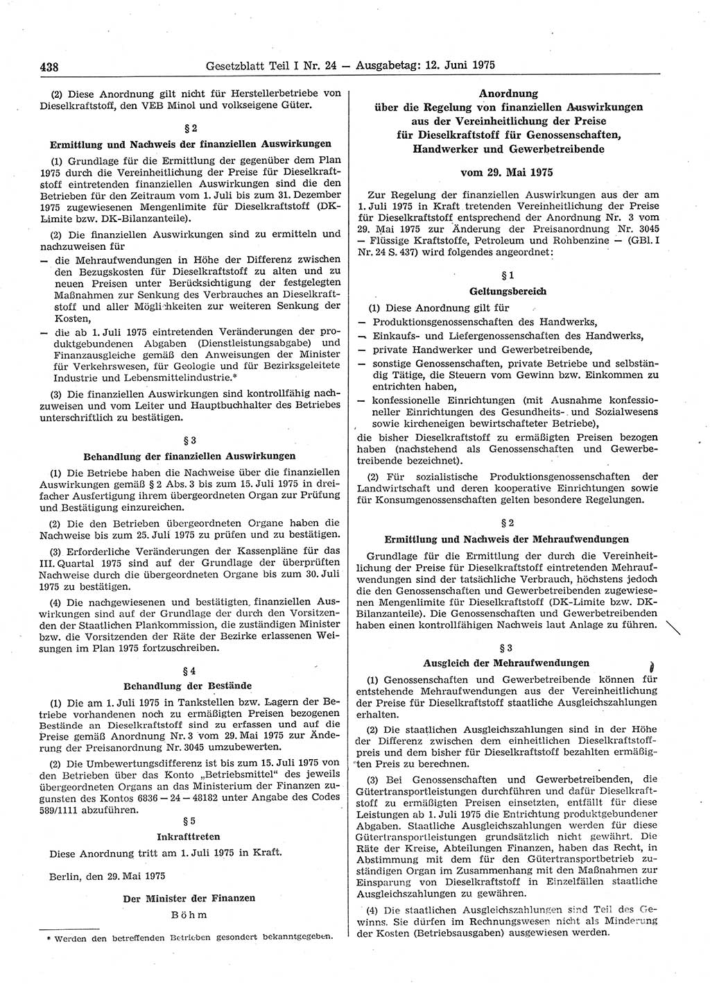 Gesetzblatt (GBl.) der Deutschen Demokratischen Republik (DDR) Teil Ⅰ 1975, Seite 438 (GBl. DDR Ⅰ 1975, S. 438)