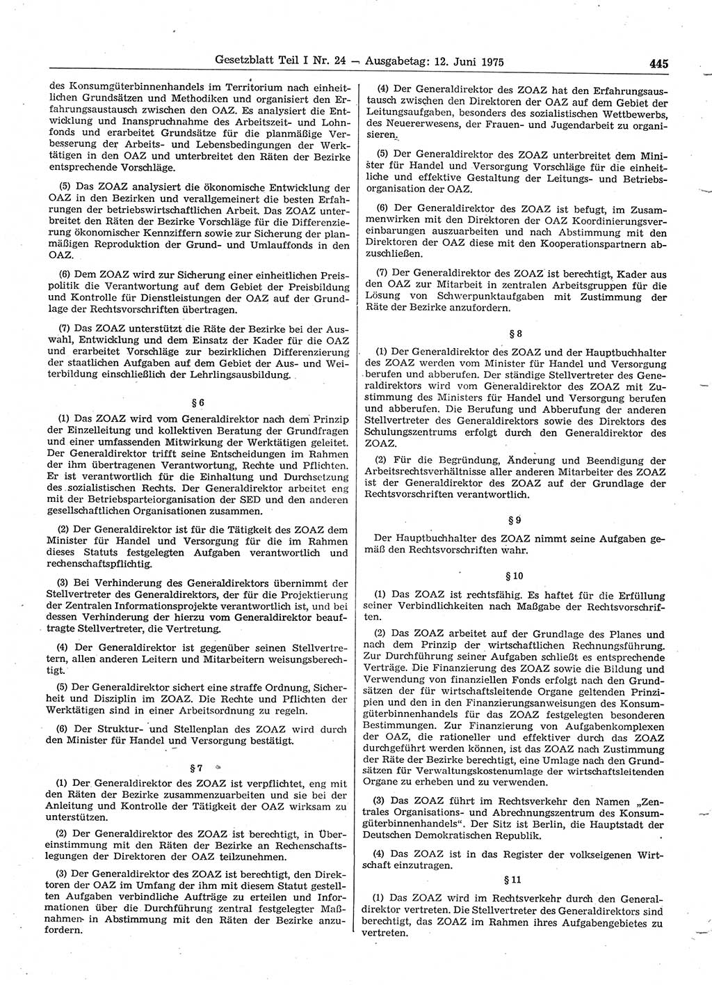 Gesetzblatt (GBl.) der Deutschen Demokratischen Republik (DDR) Teil Ⅰ 1975, Seite 445 (GBl. DDR Ⅰ 1975, S. 445)