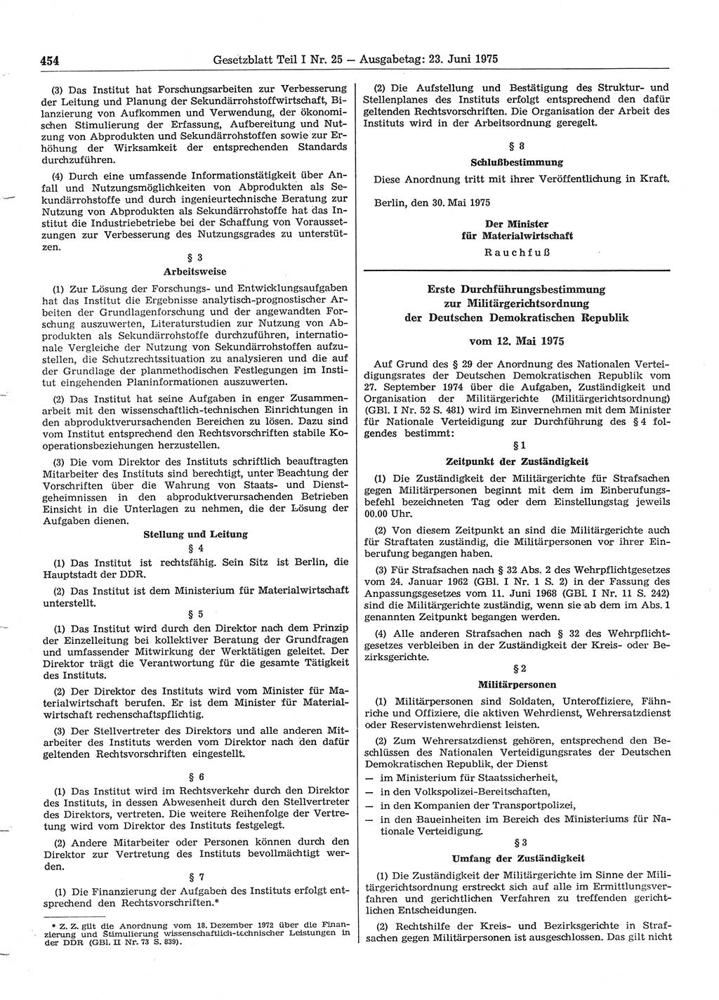 Gesetzblatt (GBl.) der Deutschen Demokratischen Republik (DDR) Teil Ⅰ 1975, Seite 454 (GBl. DDR Ⅰ 1975, S. 454)