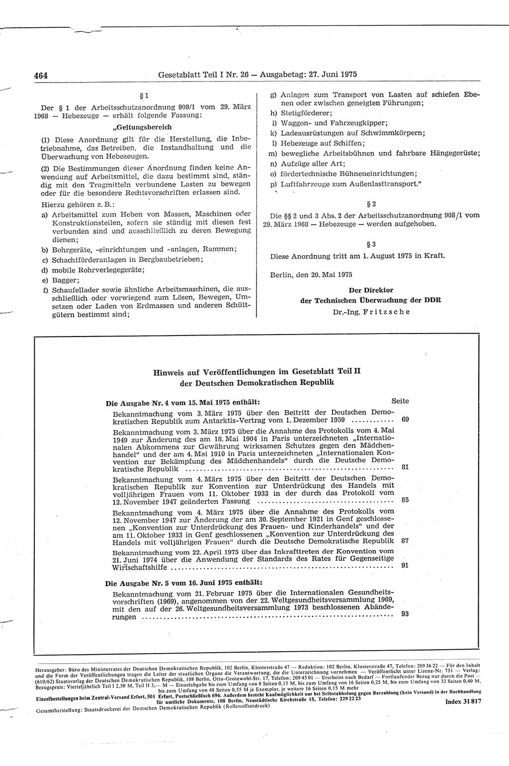 Gesetzblatt (GBl.) der Deutschen Demokratischen Republik (DDR) Teil Ⅰ 1975, Seite 464 (GBl. DDR Ⅰ 1975, S. 464)