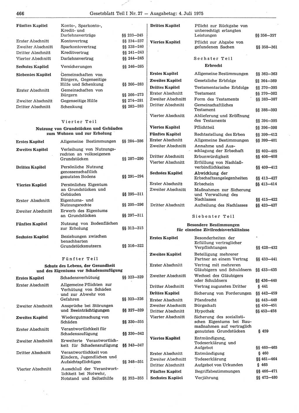 Gesetzblatt (GBl.) der Deutschen Demokratischen Republik (DDR) Teil Ⅰ 1975, Seite 466 (GBl. DDR Ⅰ 1975, S. 466)