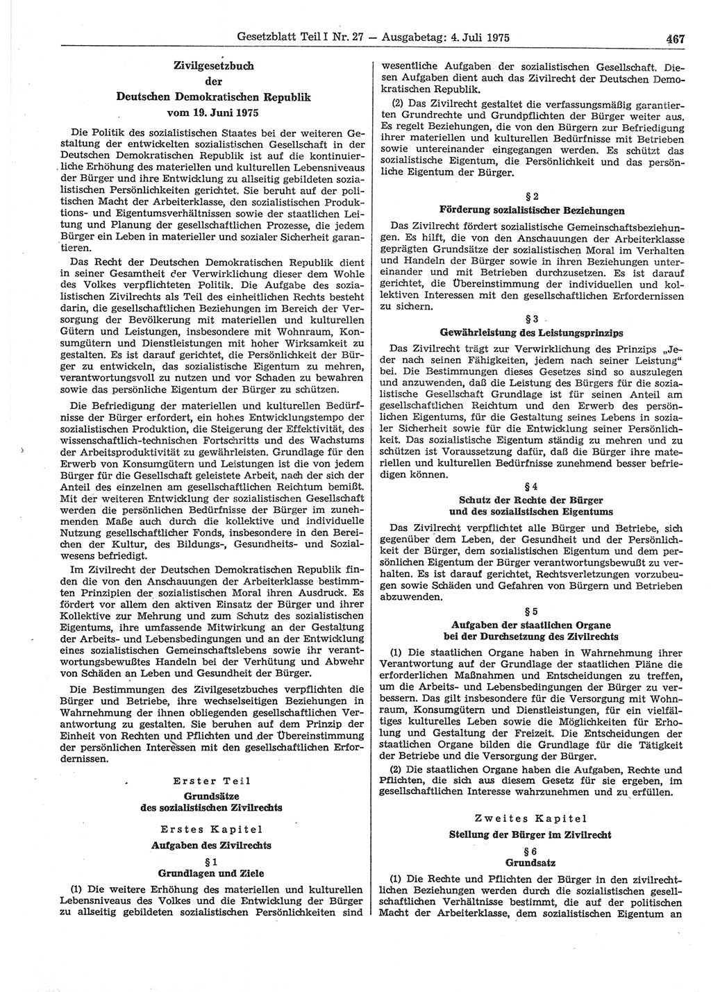 Gesetzblatt (GBl.) der Deutschen Demokratischen Republik (DDR) Teil Ⅰ 1975, Seite 467 (GBl. DDR Ⅰ 1975, S. 467)