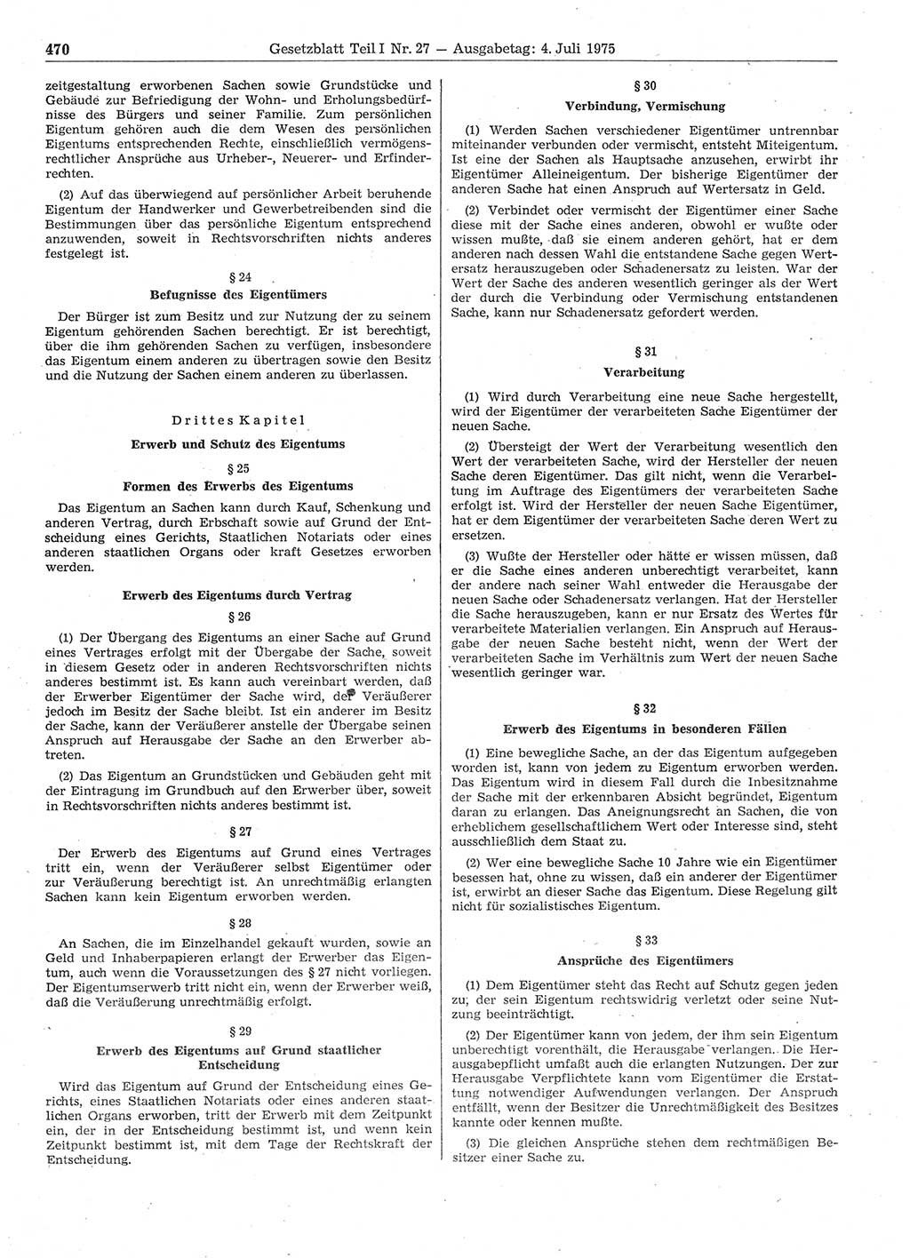 Gesetzblatt (GBl.) der Deutschen Demokratischen Republik (DDR) Teil Ⅰ 1975, Seite 470 (GBl. DDR Ⅰ 1975, S. 470)