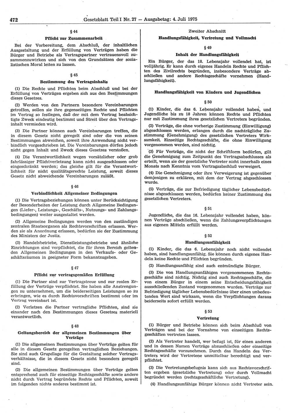 Gesetzblatt (GBl.) der Deutschen Demokratischen Republik (DDR) Teil Ⅰ 1975, Seite 472 (GBl. DDR Ⅰ 1975, S. 472)