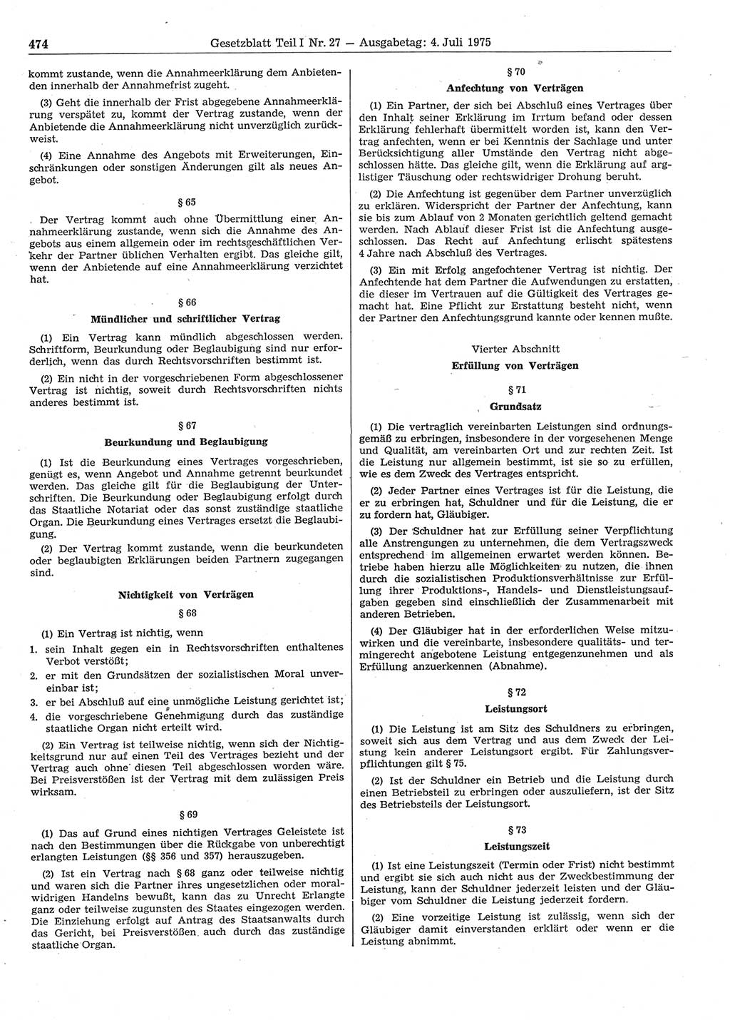 Gesetzblatt (GBl.) der Deutschen Demokratischen Republik (DDR) Teil Ⅰ 1975, Seite 474 (GBl. DDR Ⅰ 1975, S. 474)