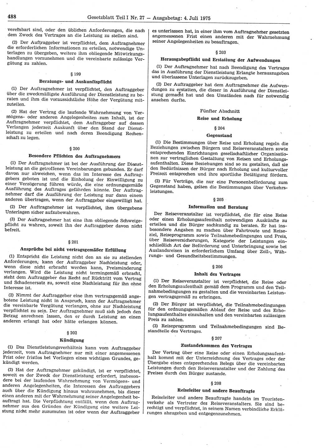Gesetzblatt (GBl.) der Deutschen Demokratischen Republik (DDR) Teil Ⅰ 1975, Seite 488 (GBl. DDR Ⅰ 1975, S. 488)