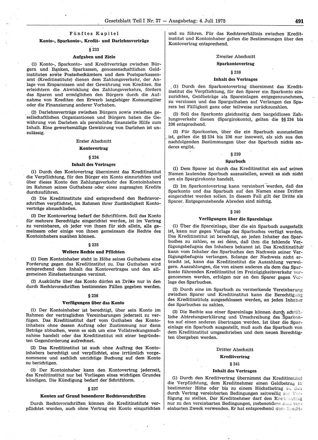 Gesetzblatt (GBl.) der Deutschen Demokratischen Republik (DDR) Teil Ⅰ 1975, Seite 491 (GBl. DDR Ⅰ 1975, S. 491)