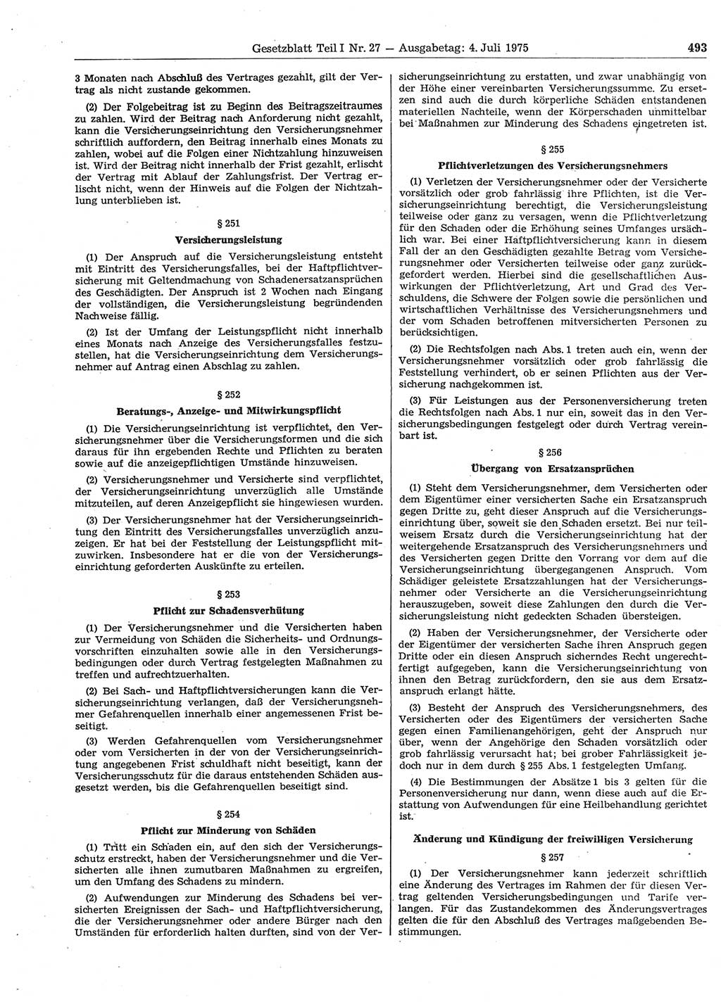 Gesetzblatt (GBl.) der Deutschen Demokratischen Republik (DDR) Teil Ⅰ 1975, Seite 493 (GBl. DDR Ⅰ 1975, S. 493)