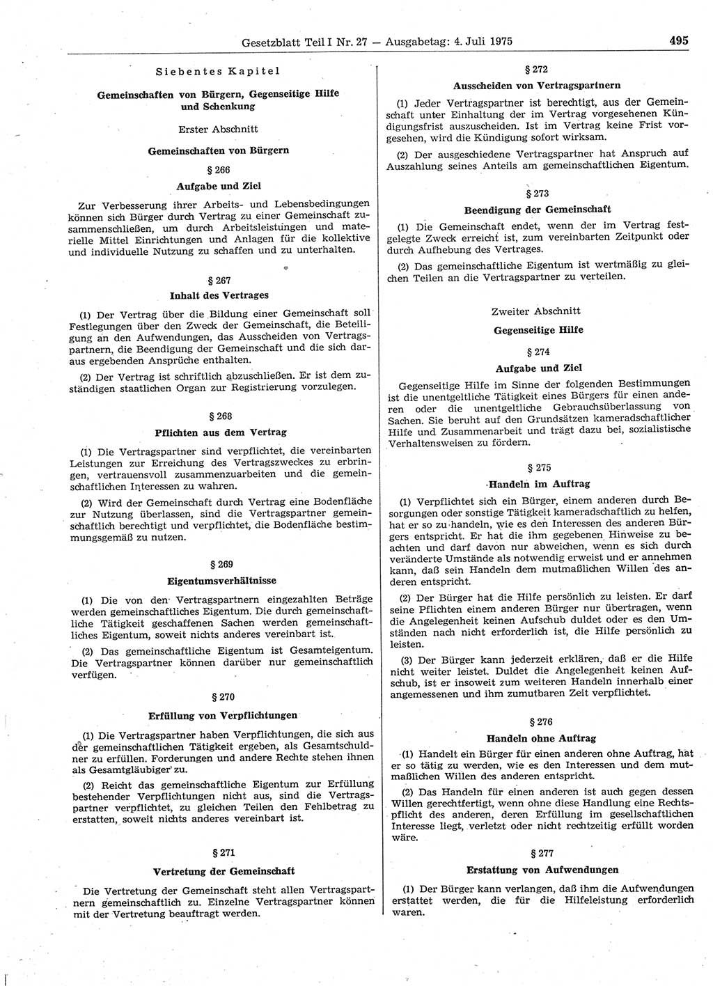 Gesetzblatt (GBl.) der Deutschen Demokratischen Republik (DDR) Teil Ⅰ 1975, Seite 495 (GBl. DDR Ⅰ 1975, S. 495)