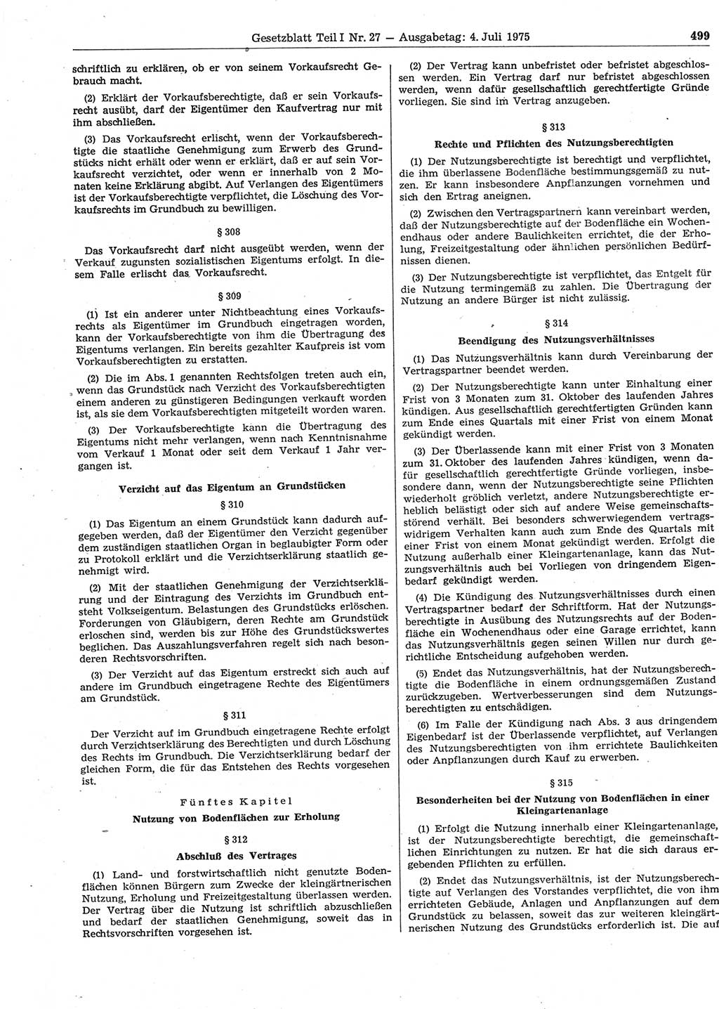 Gesetzblatt (GBl.) der Deutschen Demokratischen Republik (DDR) Teil Ⅰ 1975, Seite 499 (GBl. DDR Ⅰ 1975, S. 499)