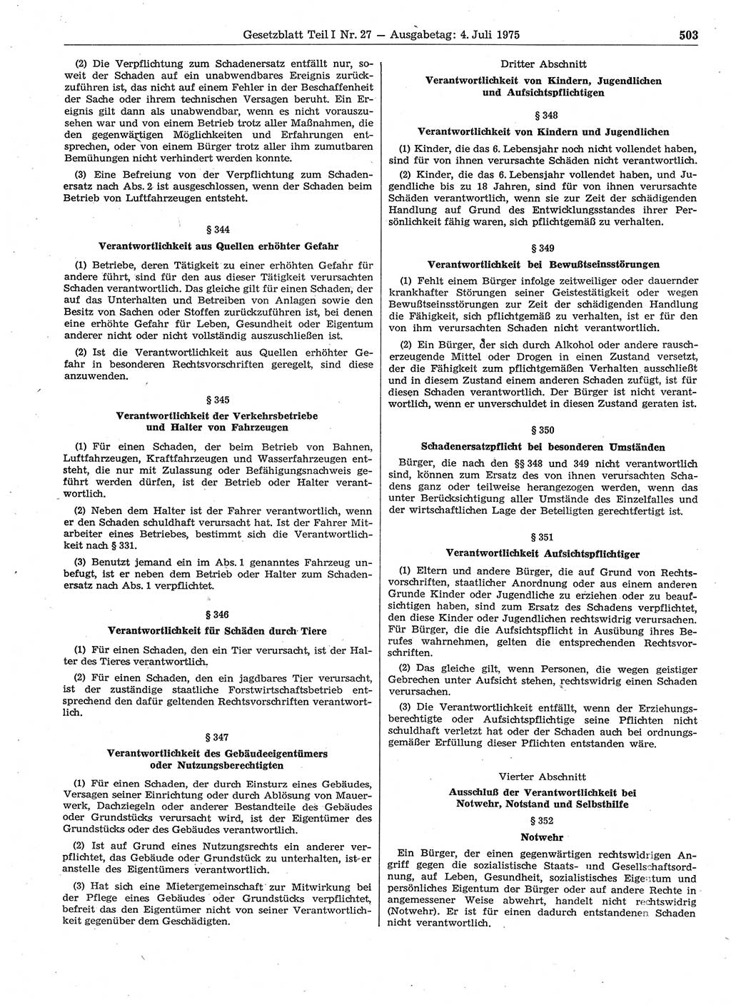 Gesetzblatt (GBl.) der Deutschen Demokratischen Republik (DDR) Teil Ⅰ 1975, Seite 503 (GBl. DDR Ⅰ 1975, S. 503)