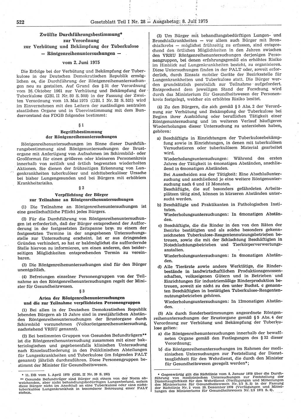 Gesetzblatt (GBl.) der Deutschen Demokratischen Republik (DDR) Teil Ⅰ 1975, Seite 522 (GBl. DDR Ⅰ 1975, S. 522)