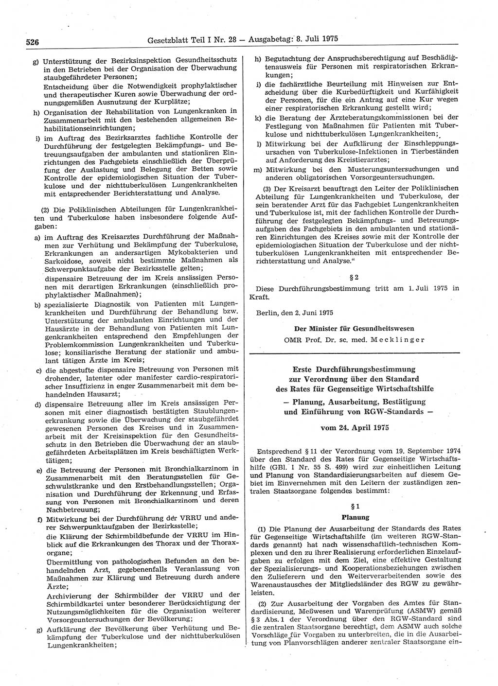 Gesetzblatt (GBl.) der Deutschen Demokratischen Republik (DDR) Teil Ⅰ 1975, Seite 526 (GBl. DDR Ⅰ 1975, S. 526)