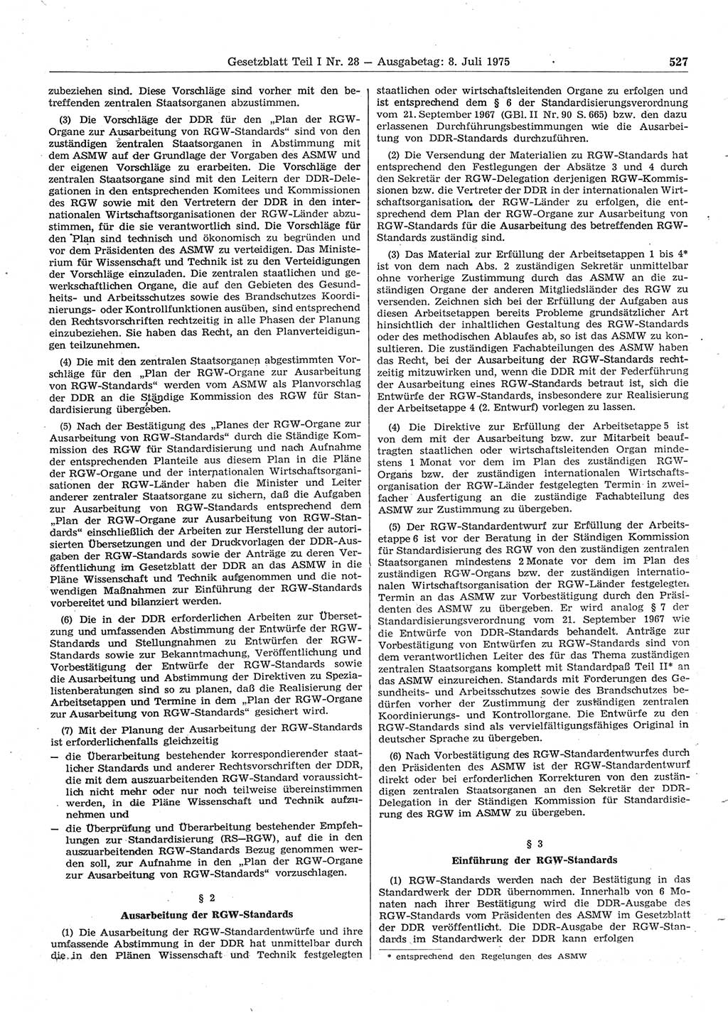 Gesetzblatt (GBl.) der Deutschen Demokratischen Republik (DDR) Teil Ⅰ 1975, Seite 527 (GBl. DDR Ⅰ 1975, S. 527)