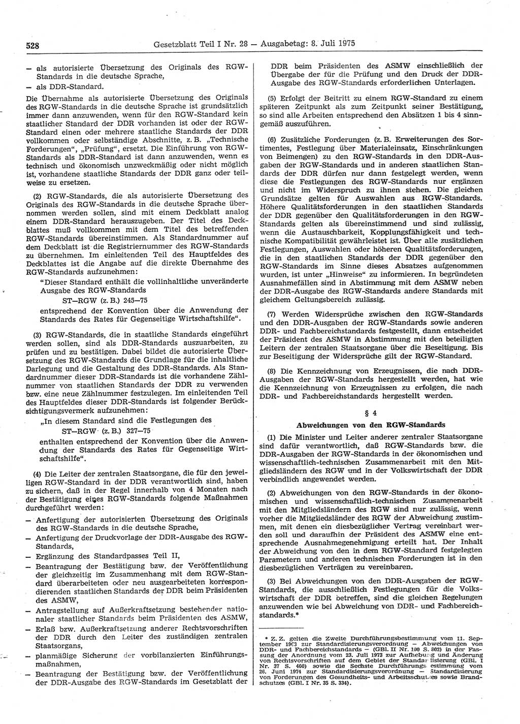 Gesetzblatt (GBl.) der Deutschen Demokratischen Republik (DDR) Teil Ⅰ 1975, Seite 528 (GBl. DDR Ⅰ 1975, S. 528)