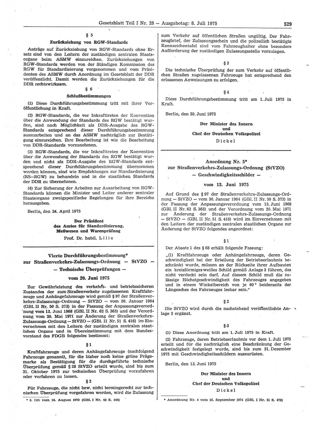 Gesetzblatt (GBl.) der Deutschen Demokratischen Republik (DDR) Teil Ⅰ 1975, Seite 529 (GBl. DDR Ⅰ 1975, S. 529)