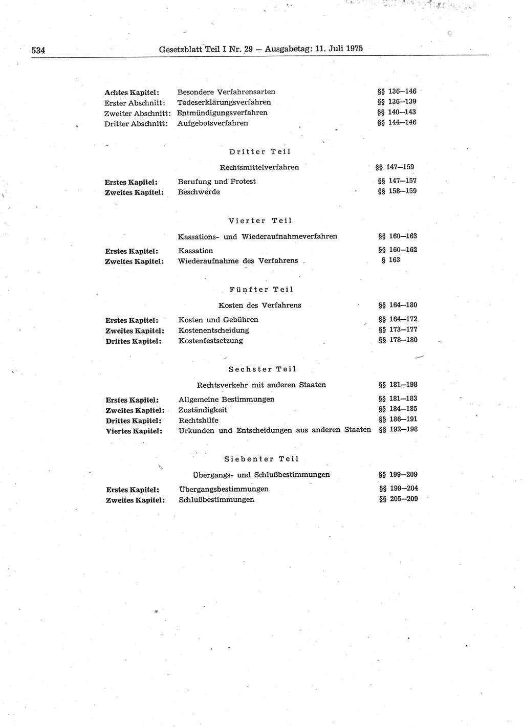 Gesetzblatt (GBl.) der Deutschen Demokratischen Republik (DDR) Teil Ⅰ 1975, Seite 534 (GBl. DDR Ⅰ 1975, S. 534)