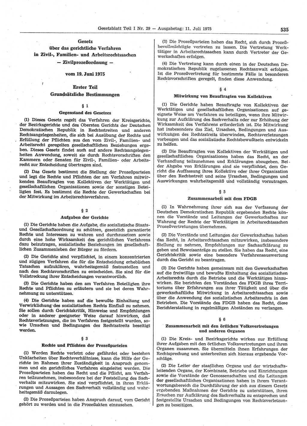 Gesetzblatt (GBl.) der Deutschen Demokratischen Republik (DDR) Teil Ⅰ 1975, Seite 535 (GBl. DDR Ⅰ 1975, S. 535)