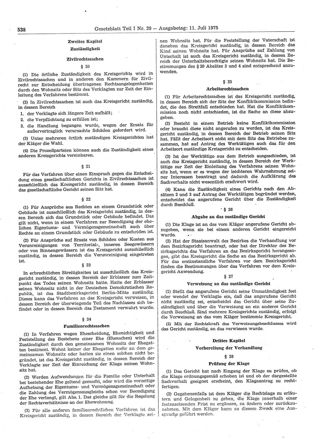 Gesetzblatt (GBl.) der Deutschen Demokratischen Republik (DDR) Teil Ⅰ 1975, Seite 538 (GBl. DDR Ⅰ 1975, S. 538)