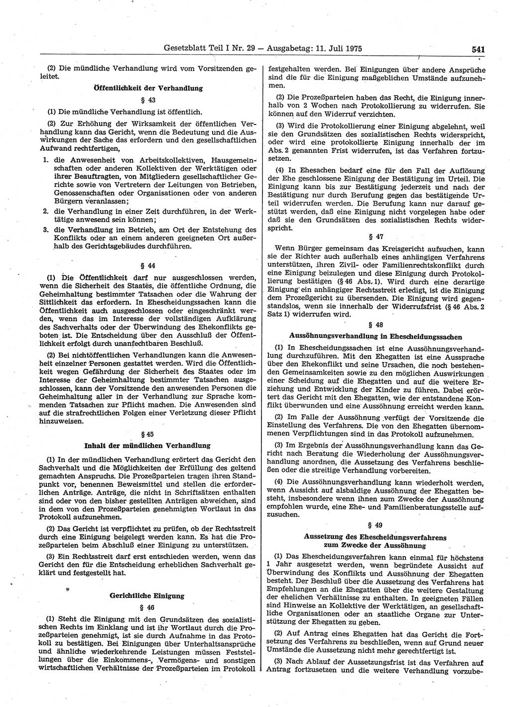 Gesetzblatt (GBl.) der Deutschen Demokratischen Republik (DDR) Teil Ⅰ 1975, Seite 541 (GBl. DDR Ⅰ 1975, S. 541)