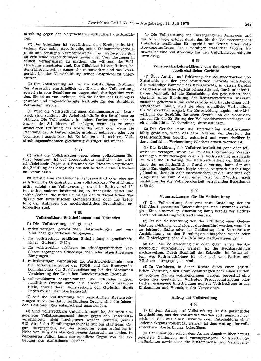 Gesetzblatt (GBl.) der Deutschen Demokratischen Republik (DDR) Teil Ⅰ 1975, Seite 547 (GBl. DDR Ⅰ 1975, S. 547)