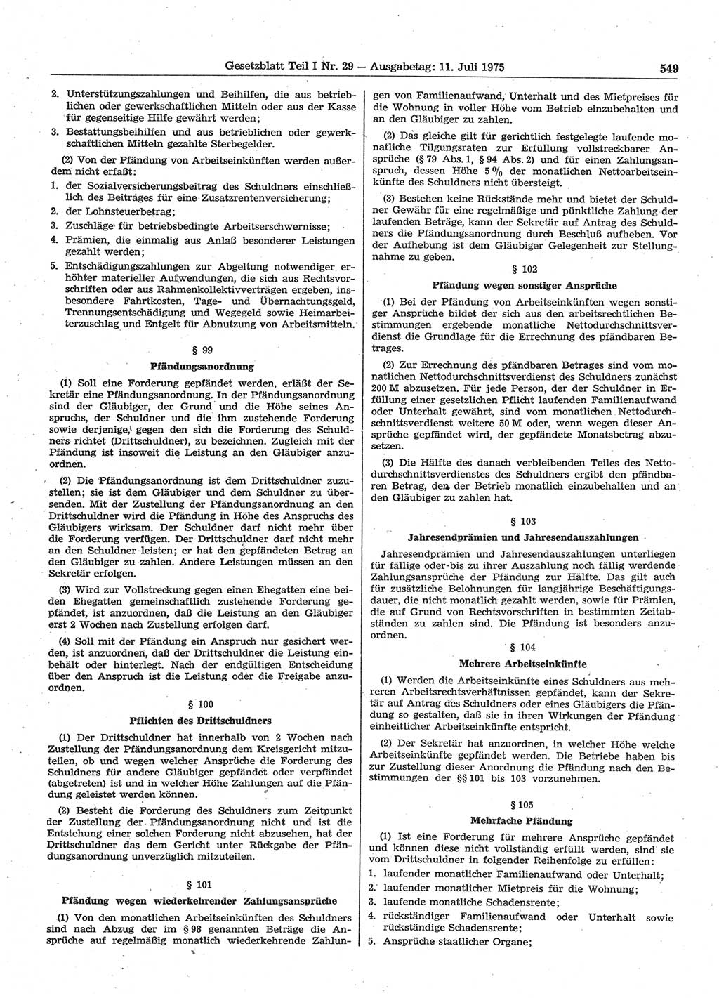 Gesetzblatt (GBl.) der Deutschen Demokratischen Republik (DDR) Teil Ⅰ 1975, Seite 549 (GBl. DDR Ⅰ 1975, S. 549)