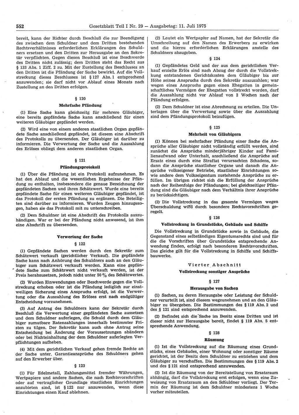 Gesetzblatt (GBl.) der Deutschen Demokratischen Republik (DDR) Teil Ⅰ 1975, Seite 552 (GBl. DDR Ⅰ 1975, S. 552)