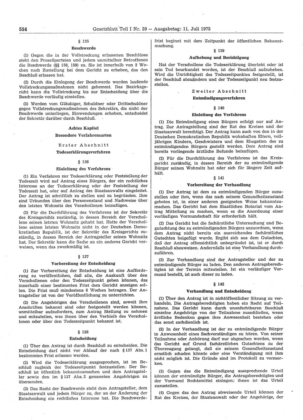 Gesetzblatt (GBl.) der Deutschen Demokratischen Republik (DDR) Teil Ⅰ 1975, Seite 554 (GBl. DDR Ⅰ 1975, S. 554)