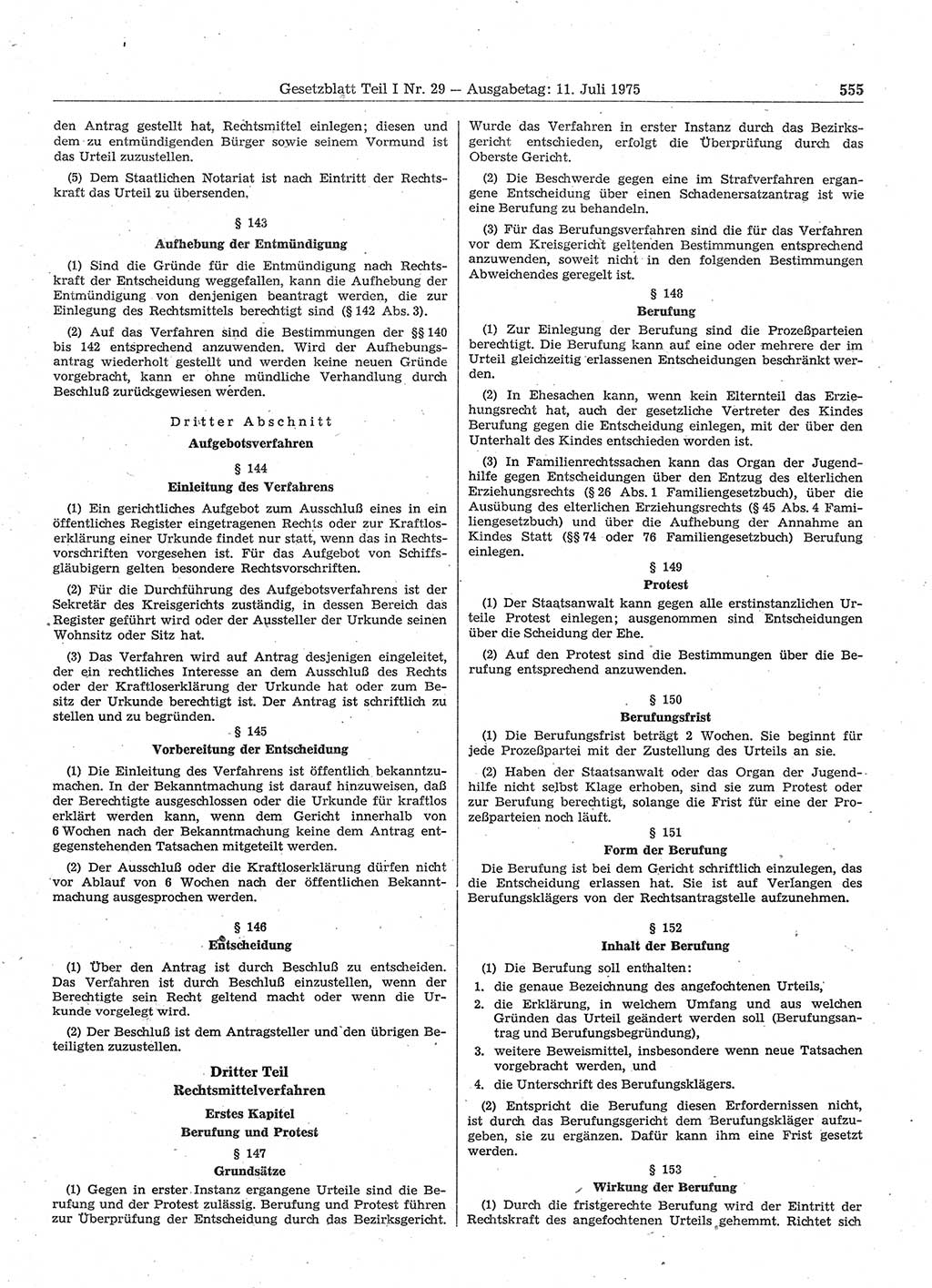 Gesetzblatt (GBl.) der Deutschen Demokratischen Republik (DDR) Teil Ⅰ 1975, Seite 555 (GBl. DDR Ⅰ 1975, S. 555)