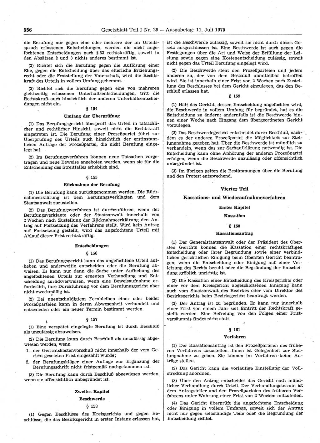 Gesetzblatt (GBl.) der Deutschen Demokratischen Republik (DDR) Teil Ⅰ 1975, Seite 556 (GBl. DDR Ⅰ 1975, S. 556)