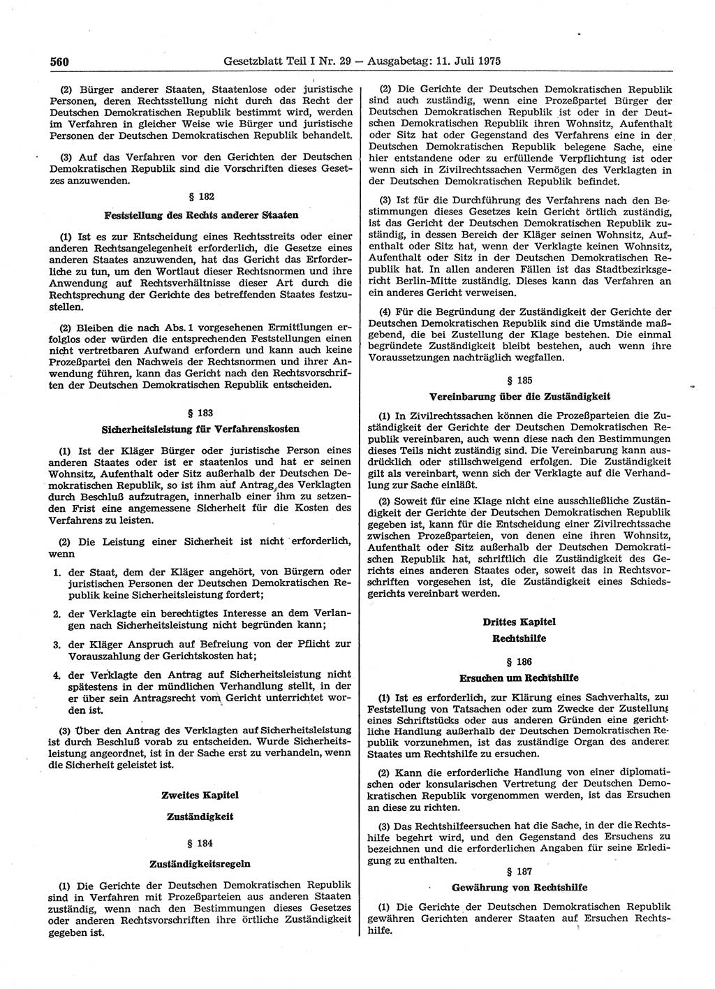 Gesetzblatt (GBl.) der Deutschen Demokratischen Republik (DDR) Teil Ⅰ 1975, Seite 560 (GBl. DDR Ⅰ 1975, S. 560)