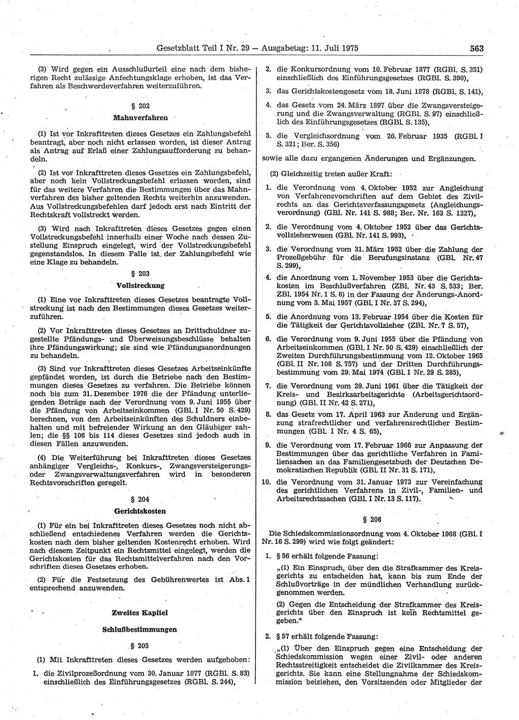 Gesetzblatt (GBl.) der Deutschen Demokratischen Republik (DDR) Teil Ⅰ 1975, Seite 563 (GBl. DDR Ⅰ 1975, S. 563)