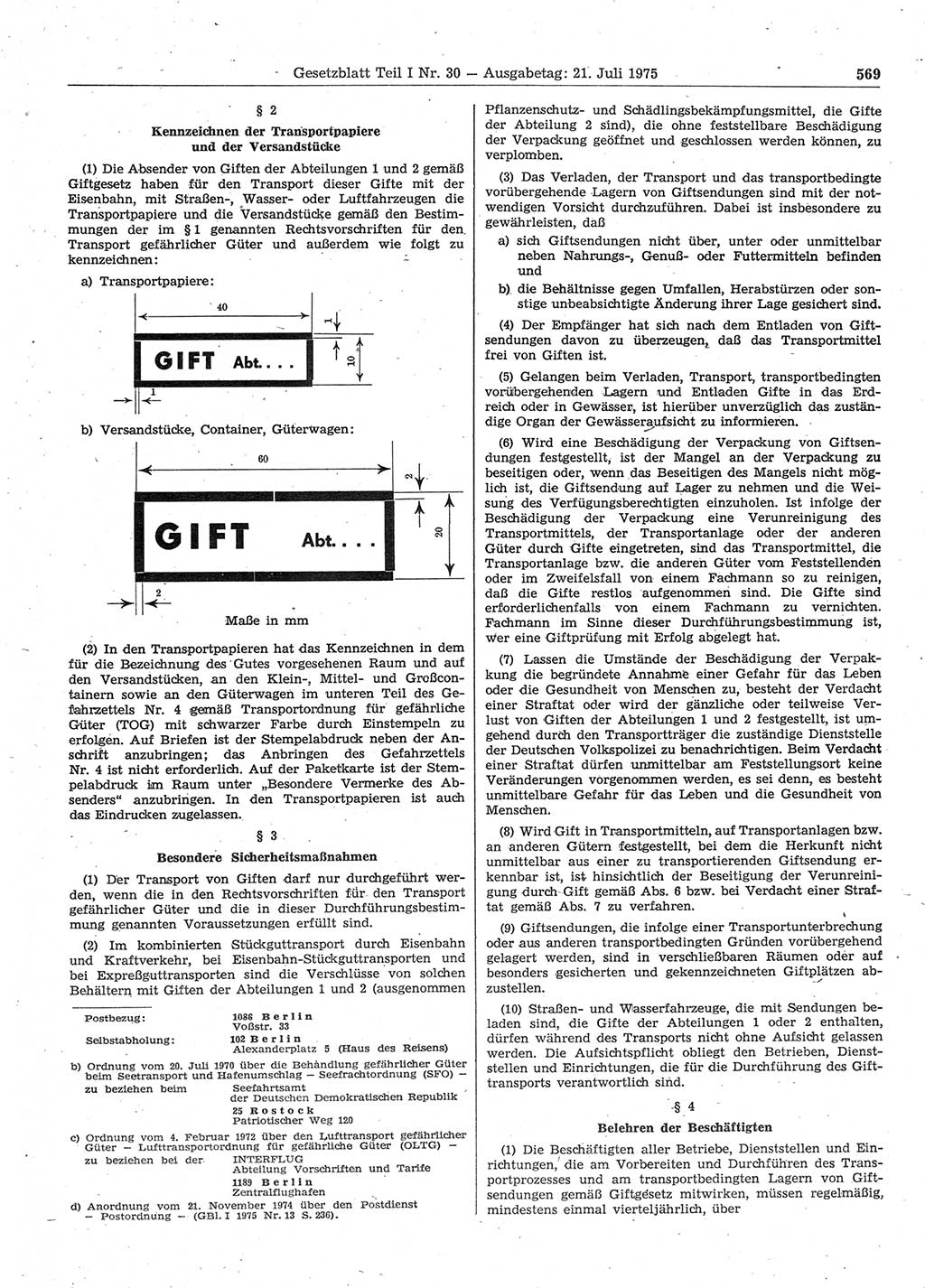 Gesetzblatt (GBl.) der Deutschen Demokratischen Republik (DDR) Teil Ⅰ 1975, Seite 569 (GBl. DDR Ⅰ 1975, S. 569)