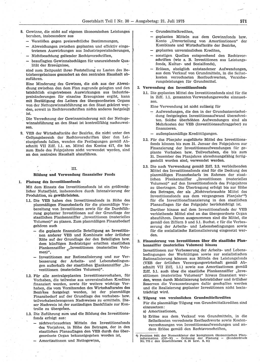 Gesetzblatt (GBl.) der Deutschen Demokratischen Republik (DDR) Teil Ⅰ 1975, Seite 571 (GBl. DDR Ⅰ 1975, S. 571)