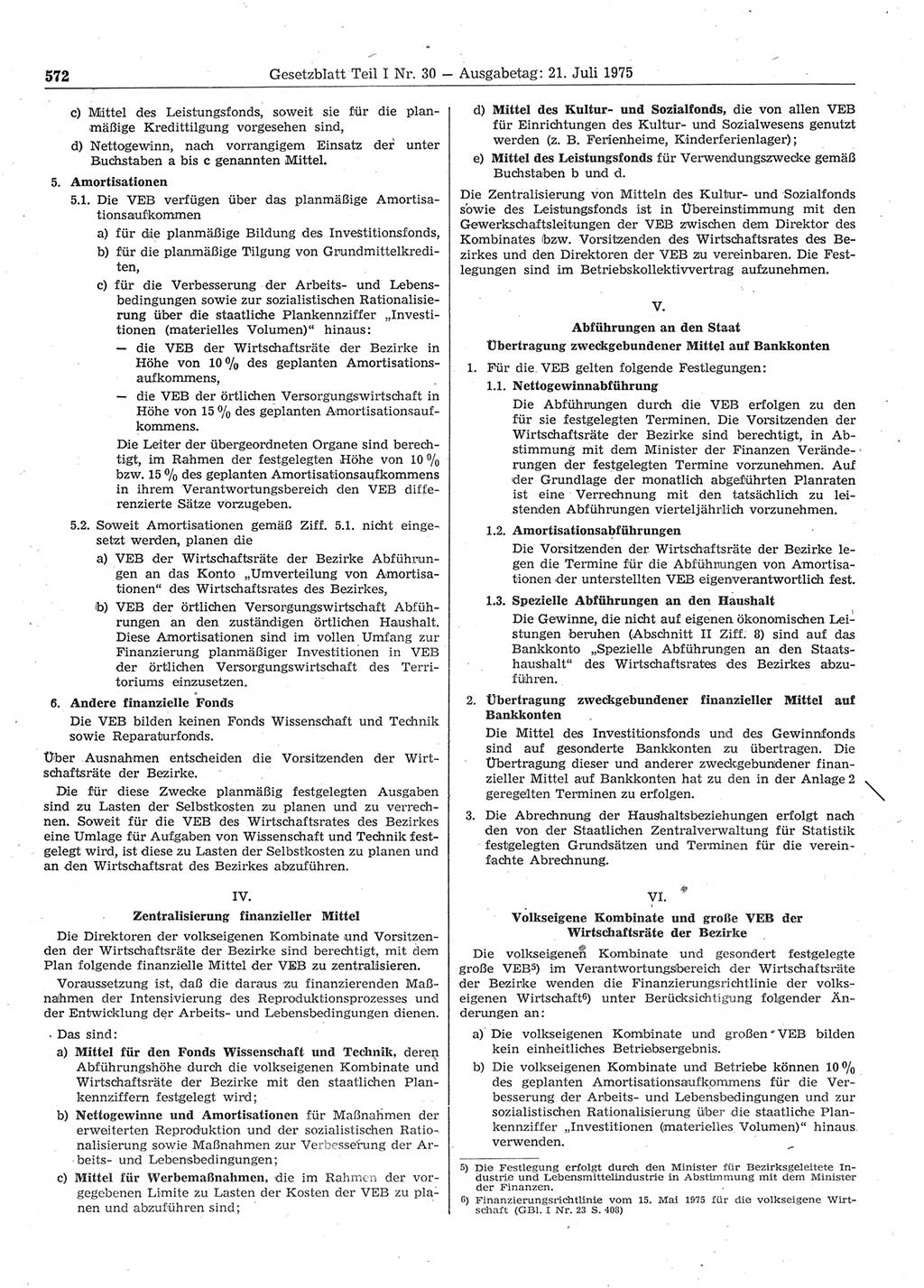 Gesetzblatt (GBl.) der Deutschen Demokratischen Republik (DDR) Teil Ⅰ 1975, Seite 572 (GBl. DDR Ⅰ 1975, S. 572)