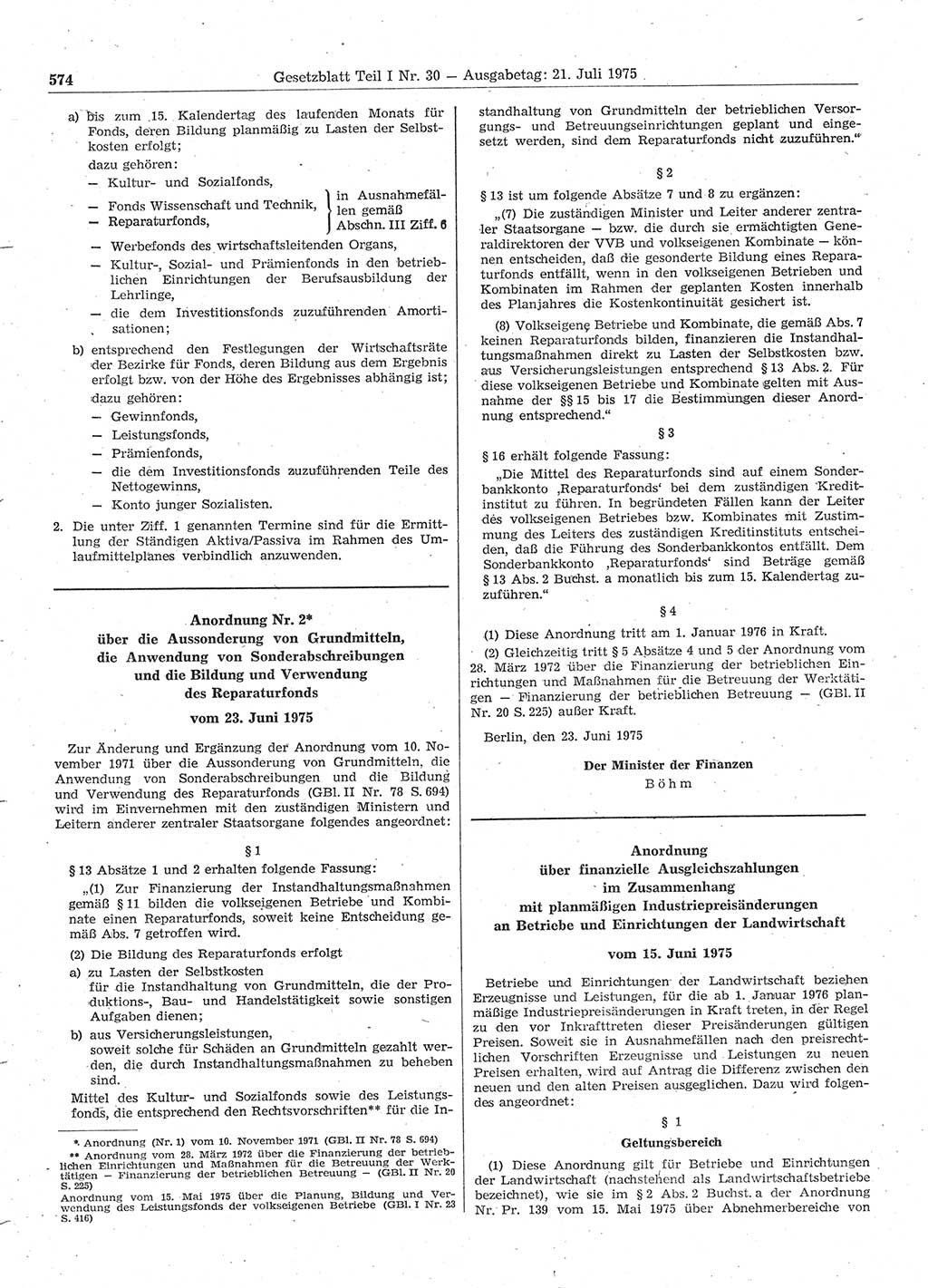 Gesetzblatt (GBl.) der Deutschen Demokratischen Republik (DDR) Teil Ⅰ 1975, Seite 574 (GBl. DDR Ⅰ 1975, S. 574)