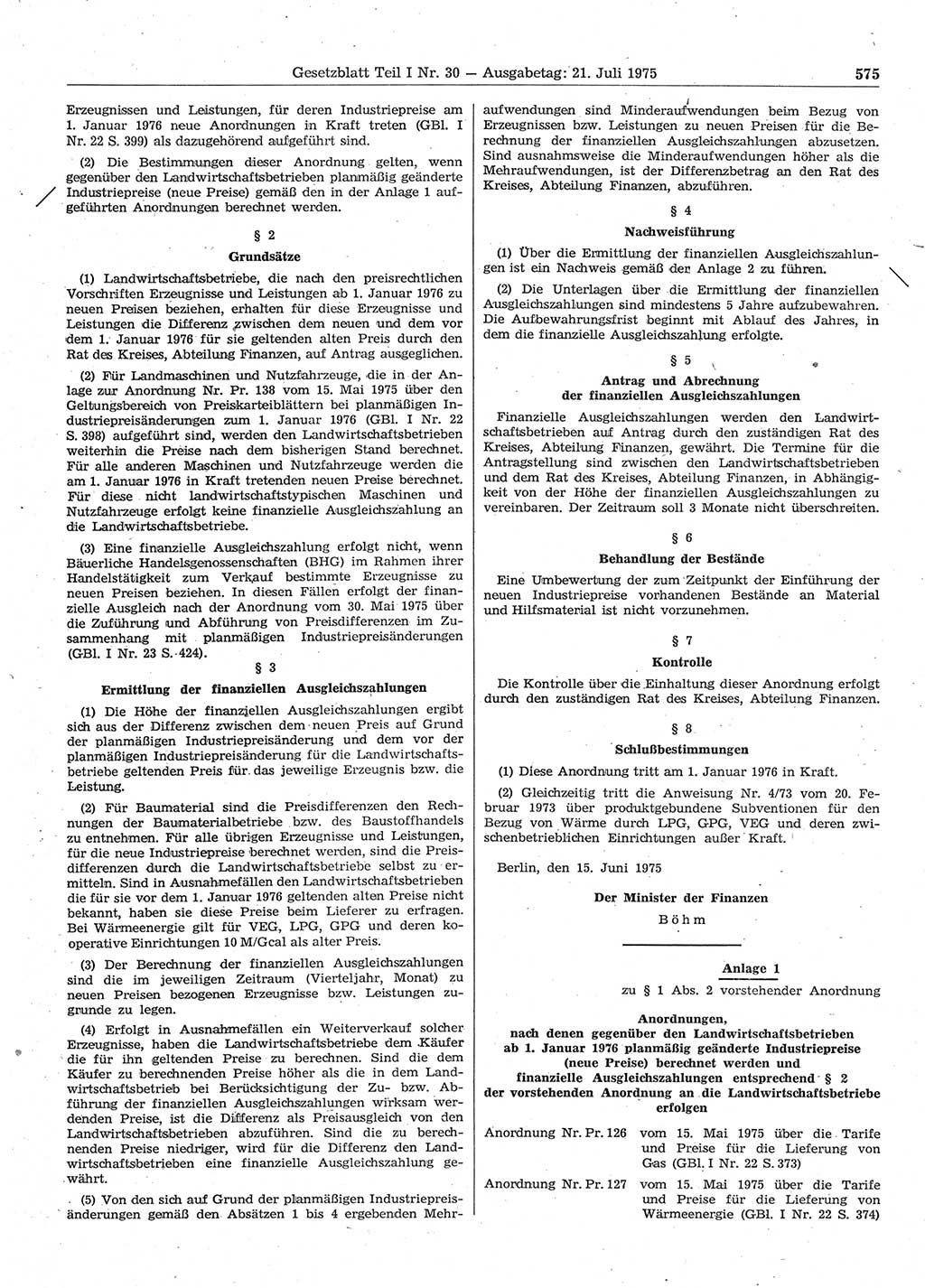 Gesetzblatt (GBl.) der Deutschen Demokratischen Republik (DDR) Teil Ⅰ 1975, Seite 575 (GBl. DDR Ⅰ 1975, S. 575)