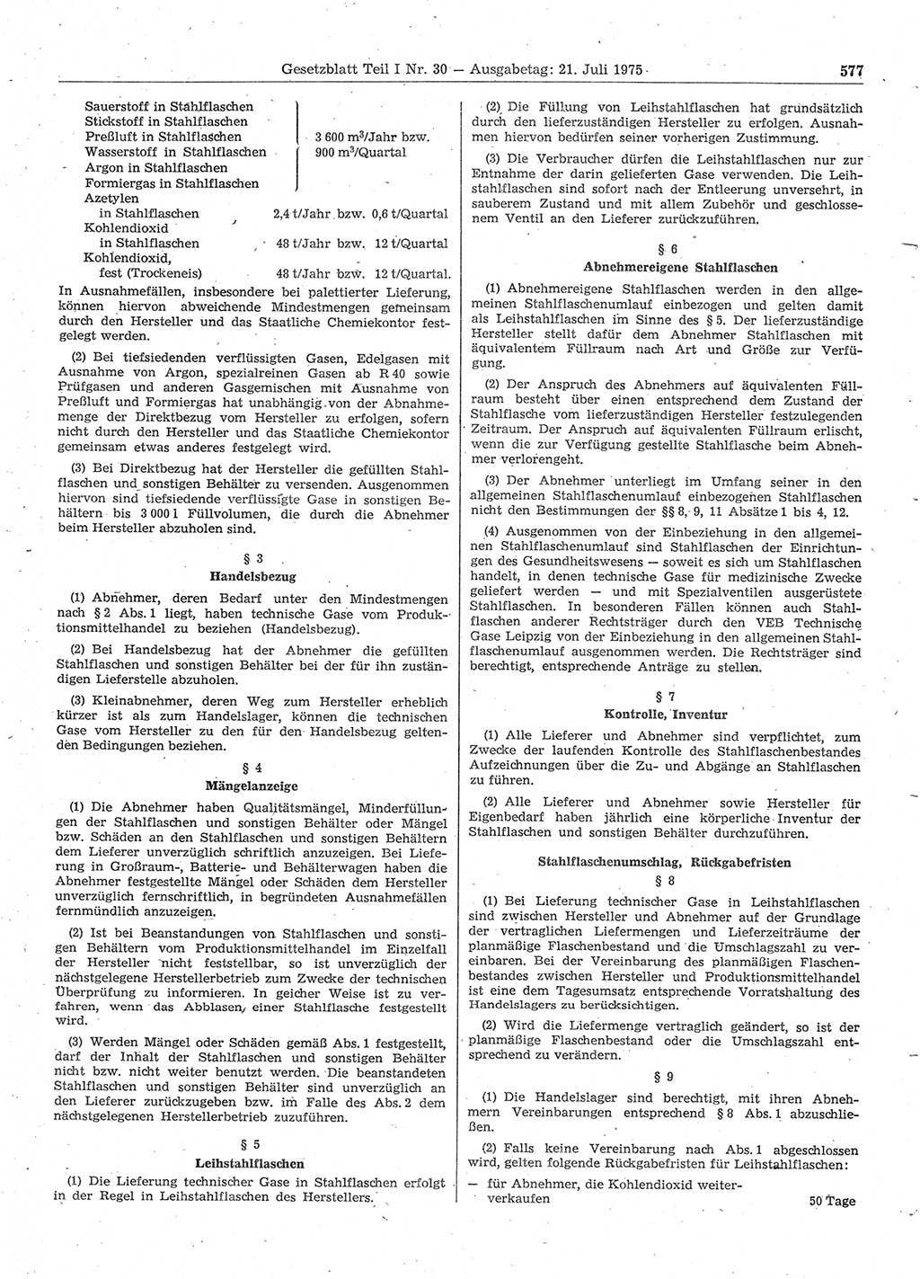Gesetzblatt (GBl.) der Deutschen Demokratischen Republik (DDR) Teil Ⅰ 1975, Seite 577 (GBl. DDR Ⅰ 1975, S. 577)