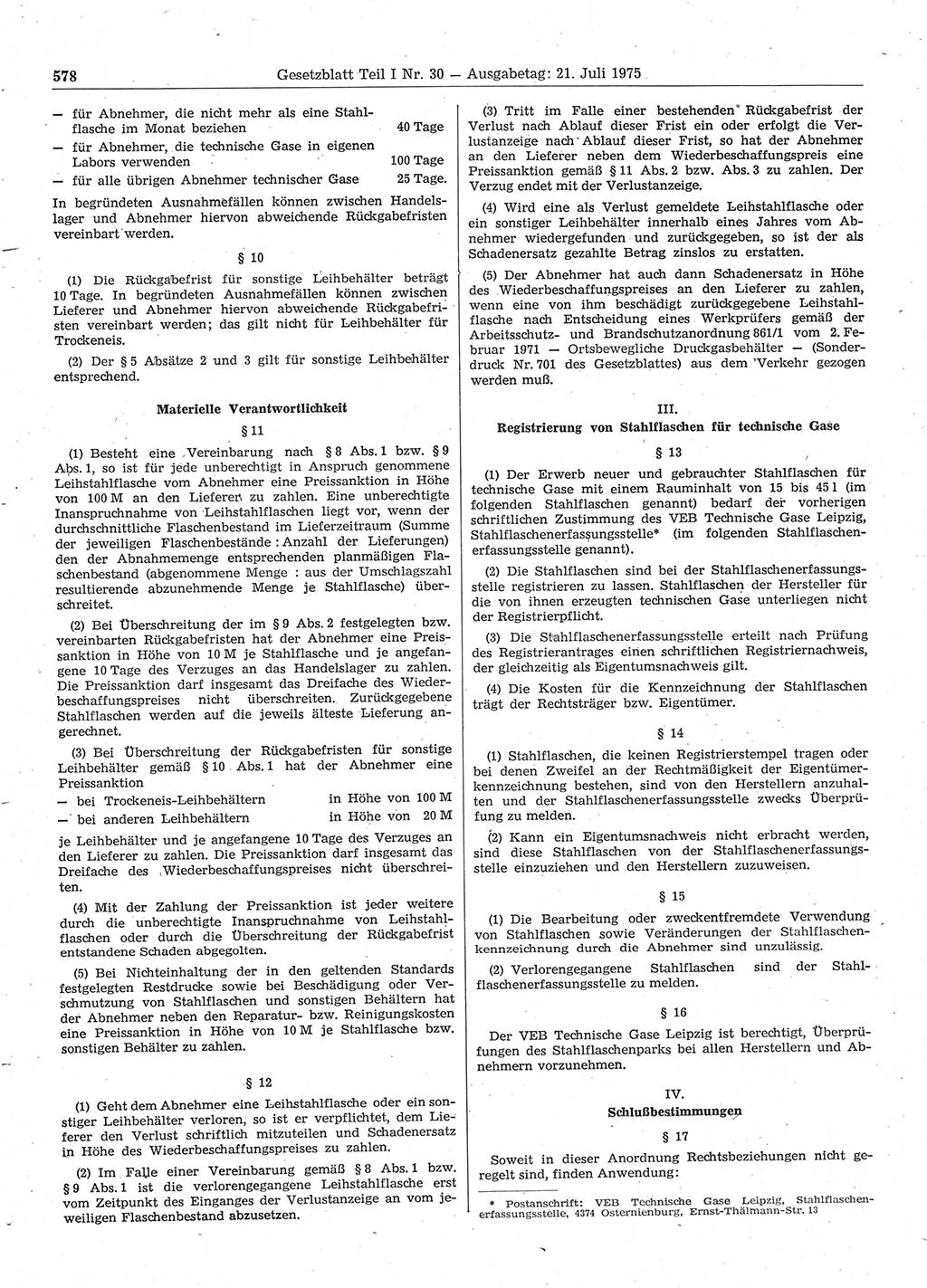 Gesetzblatt (GBl.) der Deutschen Demokratischen Republik (DDR) Teil Ⅰ 1975, Seite 578 (GBl. DDR Ⅰ 1975, S. 578)