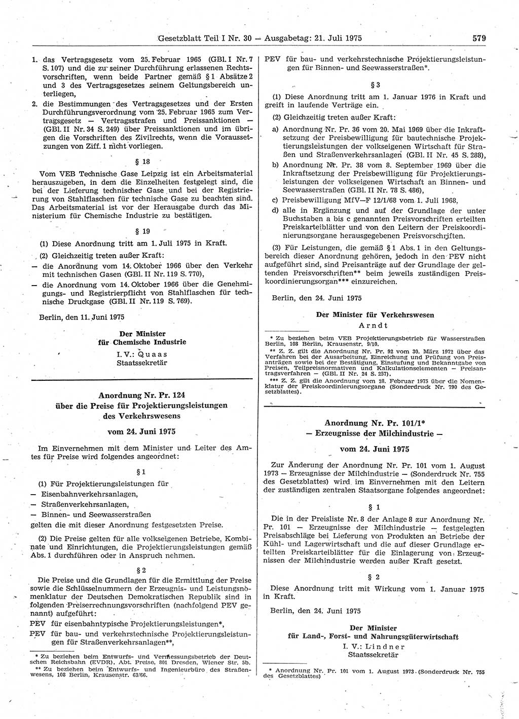 Gesetzblatt (GBl.) der Deutschen Demokratischen Republik (DDR) Teil Ⅰ 1975, Seite 579 (GBl. DDR Ⅰ 1975, S. 579)