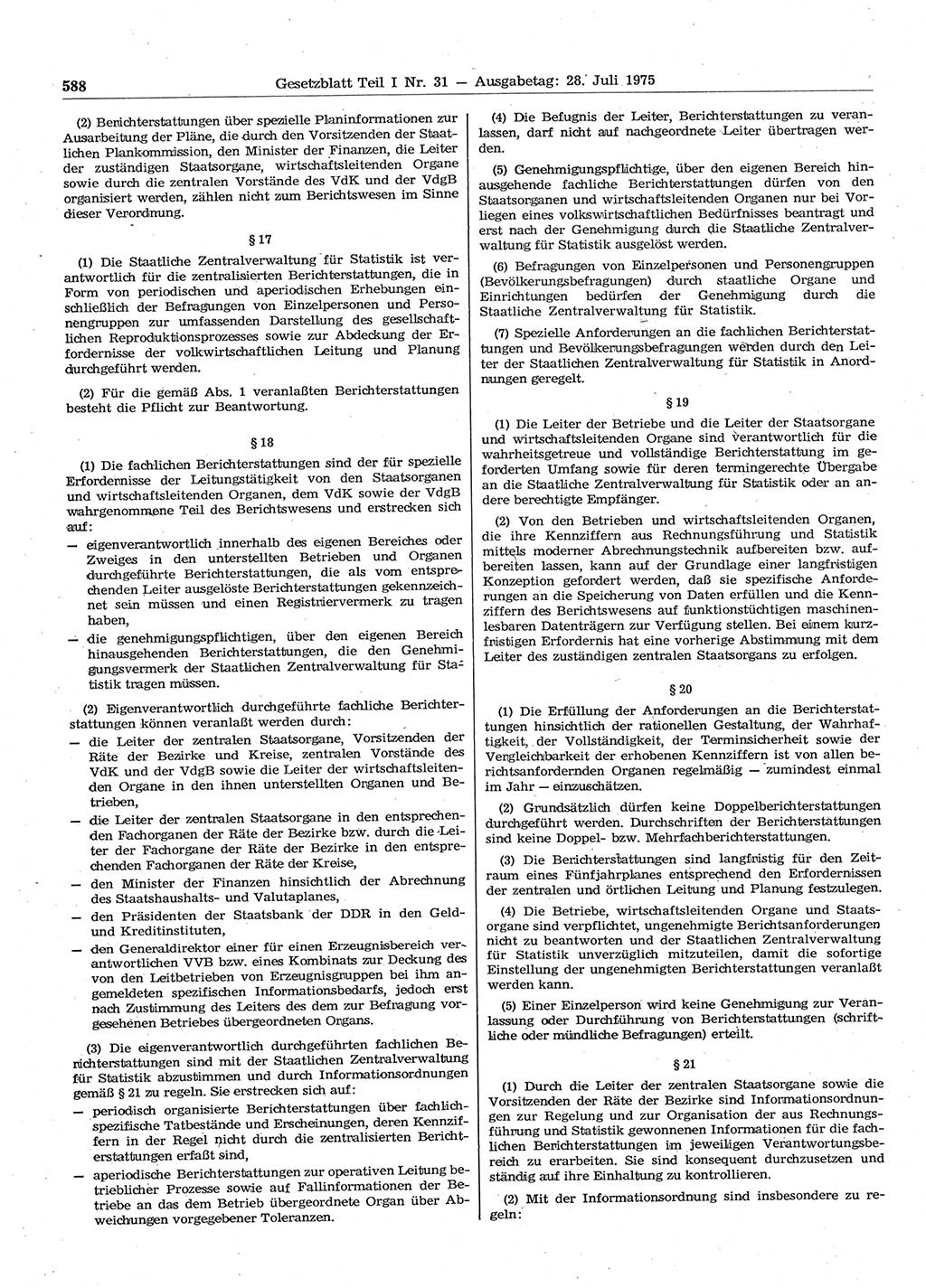 Gesetzblatt (GBl.) der Deutschen Demokratischen Republik (DDR) Teil Ⅰ 1975, Seite 588 (GBl. DDR Ⅰ 1975, S. 588)