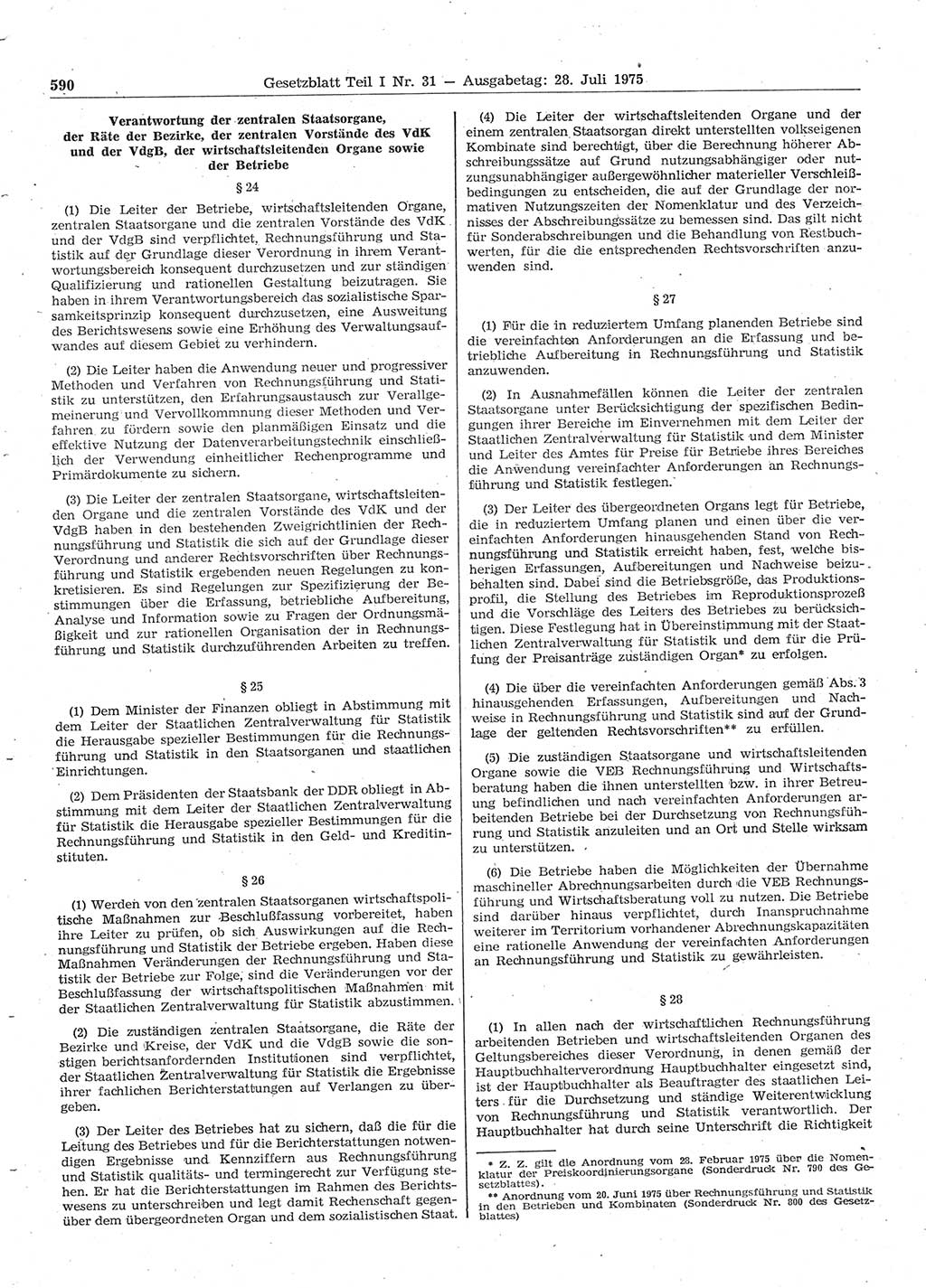Gesetzblatt (GBl.) der Deutschen Demokratischen Republik (DDR) Teil Ⅰ 1975, Seite 590 (GBl. DDR Ⅰ 1975, S. 590)