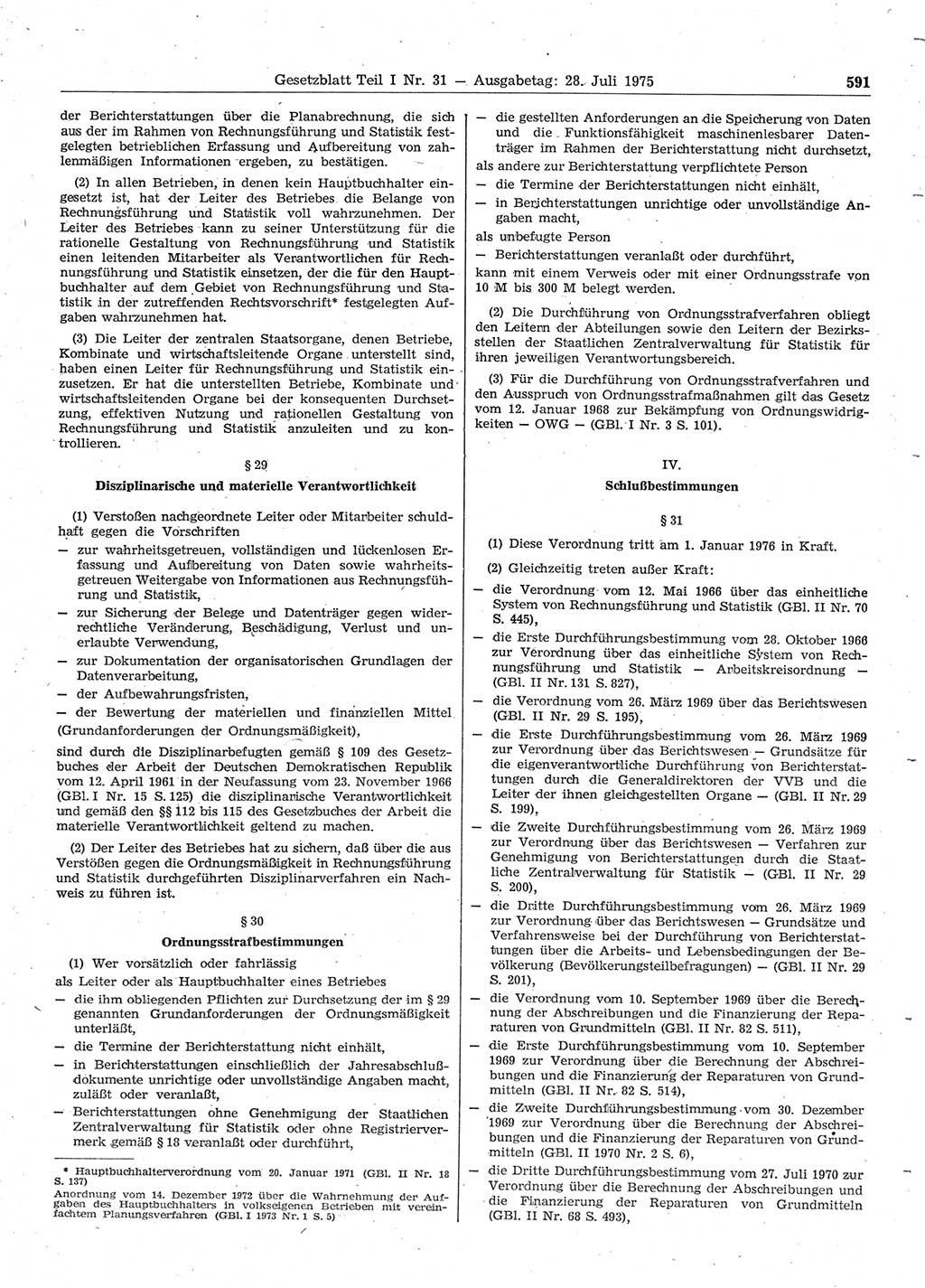 Gesetzblatt (GBl.) der Deutschen Demokratischen Republik (DDR) Teil Ⅰ 1975, Seite 591 (GBl. DDR Ⅰ 1975, S. 591)