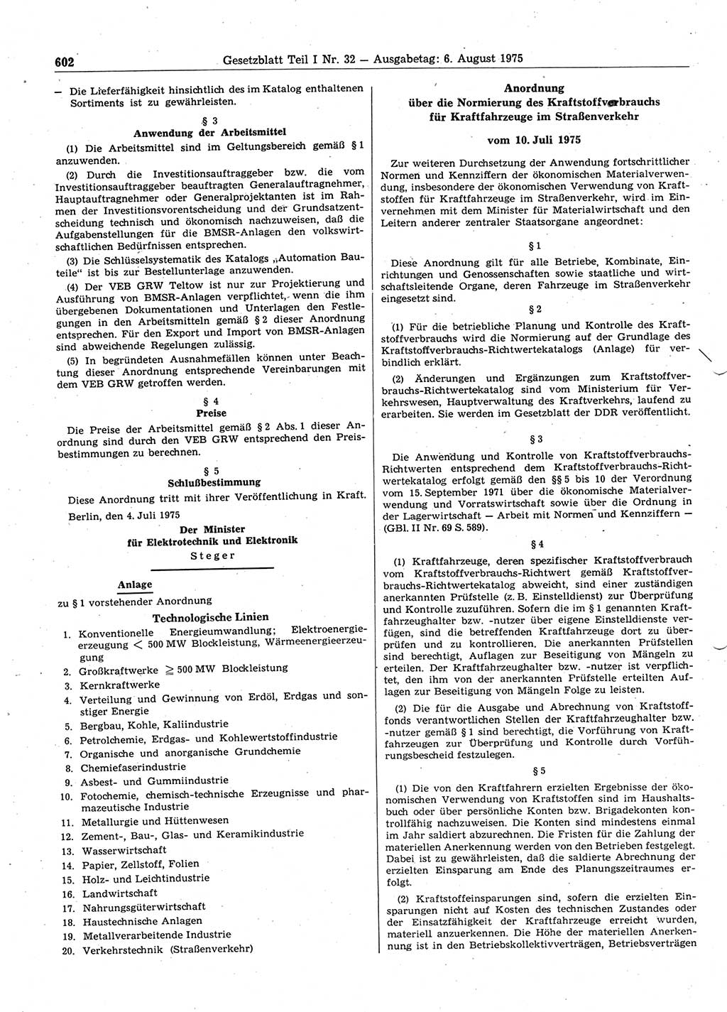Gesetzblatt (GBl.) der Deutschen Demokratischen Republik (DDR) Teil Ⅰ 1975, Seite 602 (GBl. DDR Ⅰ 1975, S. 602)